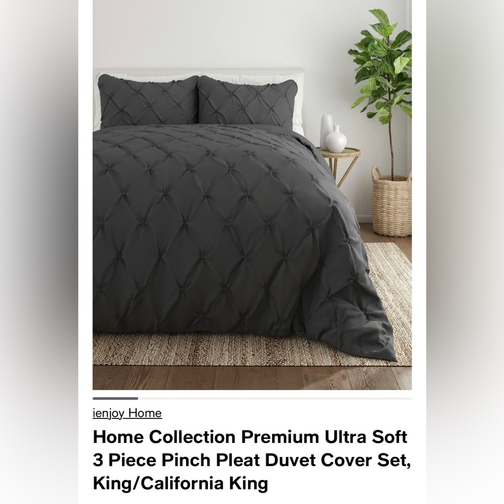 King / Cal King 3-Piece Gray Pinch Pleat Duvet Cover Set